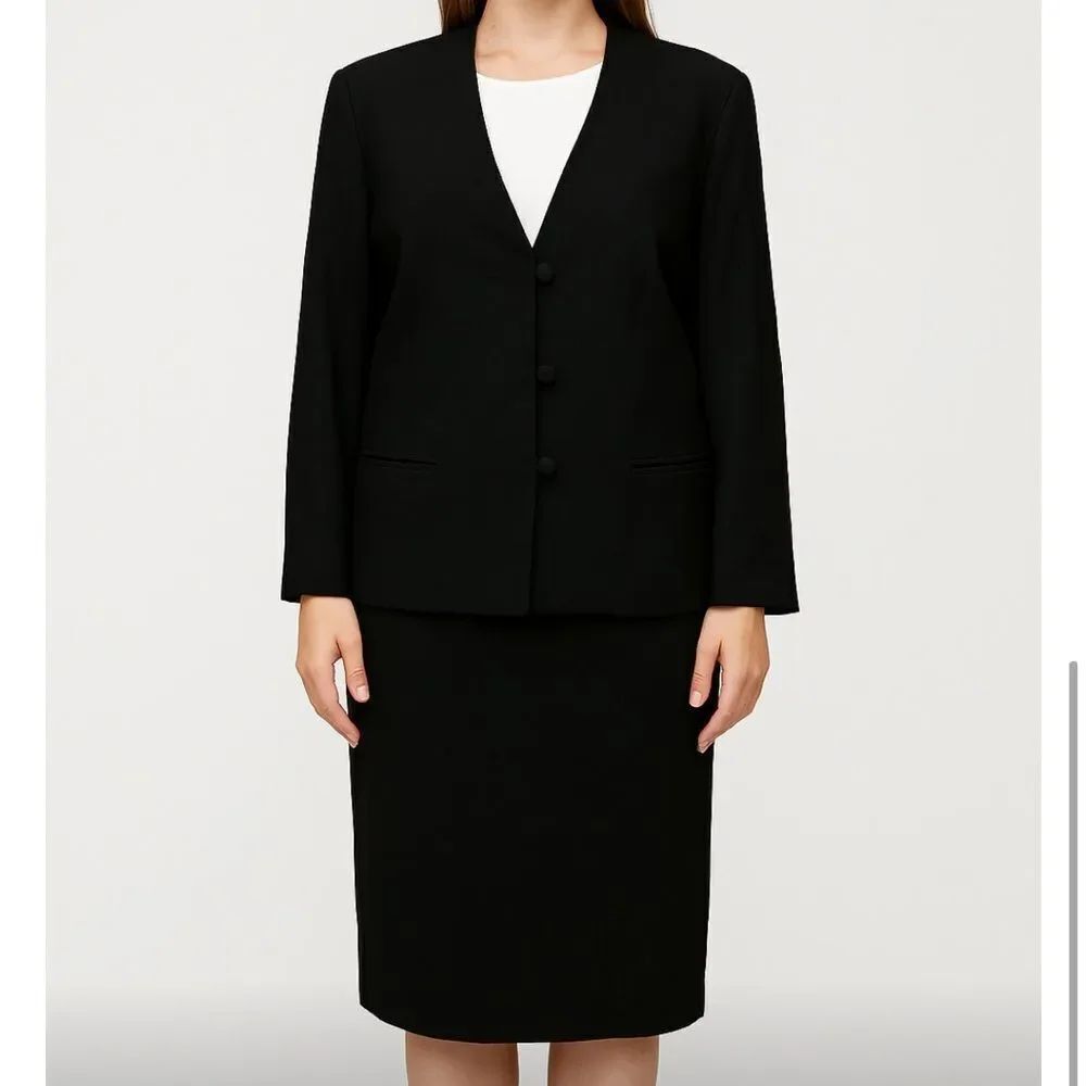 BROOKS BROTHERS Black Wool SkirtâSuit-12